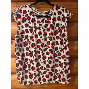 Talbots Petites Leopard Stripe Mixed Print Blouse Red Black Navy XL P XL-P